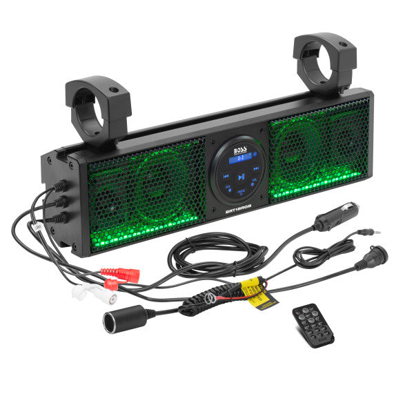 Boss Audio BOSS-BRT18RGB BOSS Audio Systems BRT18RGB ATV UTV Sound Bar System - 18 Inches Wide, IPX5 Rated Weatherproof, Bluetooth Audio, Amplified, 4 inch Speakers, 1 Inch Tweeters, USB Port, RGB Multicolor Illumination